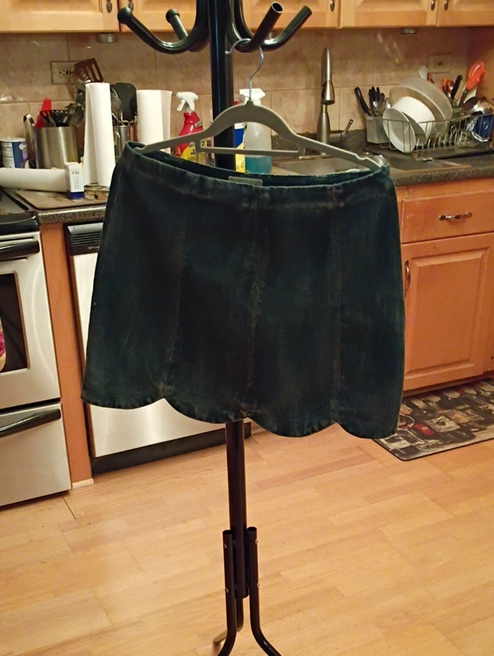 Altar'd State Dark Blue Denim Scallop Hem Mini Skirt